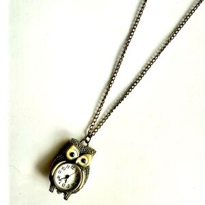 Vintage Owl Pendant Necklace with Clock
